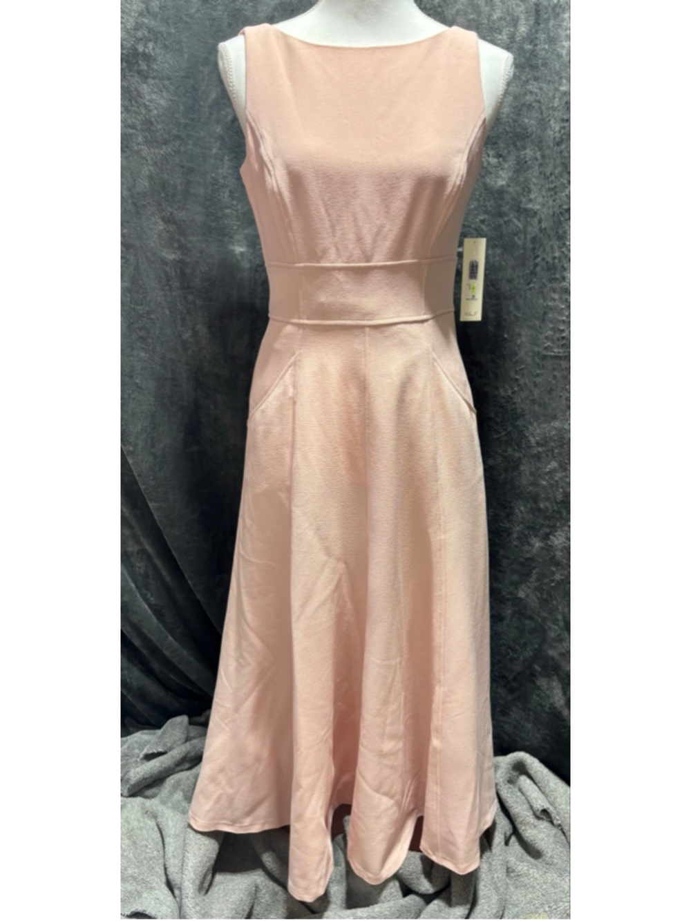 NWT Eliza J Blush Pink Textured Midi Dress | Size 4 Sleeveless Pocket A-Line - Picture 2 of 11